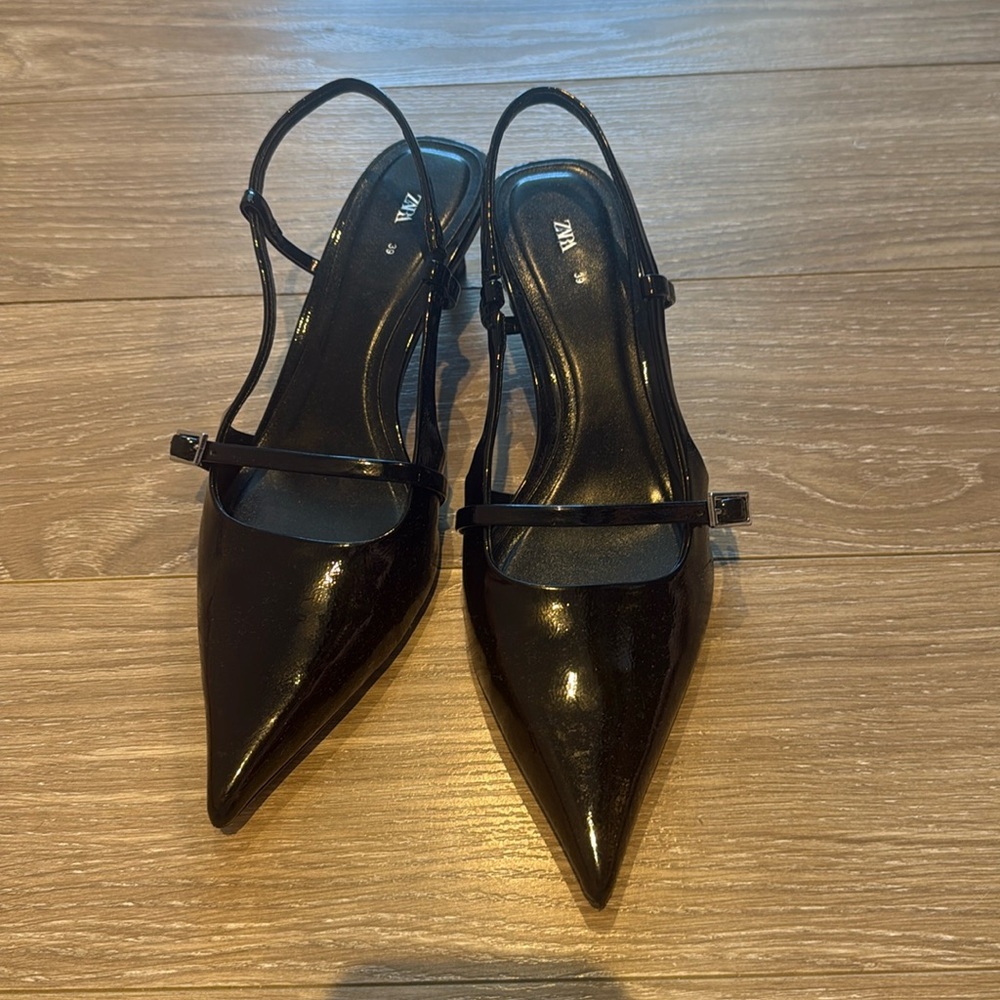 Zara black patent pointy sling back heels - Picture 4 of 5